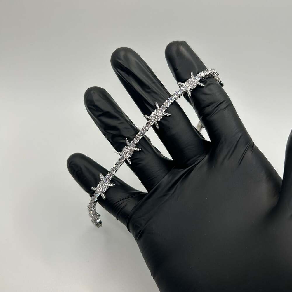 Moissanite Silver Barbwire Tennis Bracelet 8 Inch Mens VVS1 Crazy Shine Iced